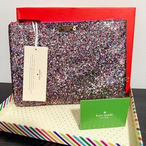 Kate Spade Gia Glitterball Pouch Clutch NWT Multicolor Glitter Pink Lining Bag